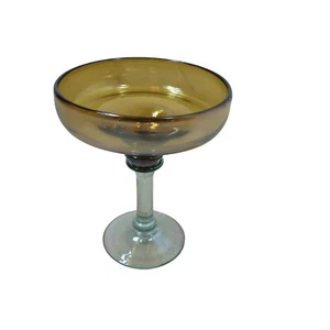Margarita Glass Amber Hand Blown Iridescent Multicolor Accents - Picture 1 of 8