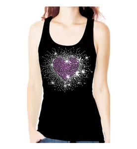 CAMISETA SIN TANQUE ALL RHINESTONE ROSA HEART BURST VALENTINE JULIO 4TH LOVE BLING - Imagen 1 de 2