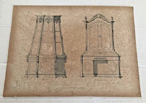 Original Zeichnungen Möbel von Giuseppe Cima 1830 Regal Bibliothek Schreibtisch - Bild 1 von 1
