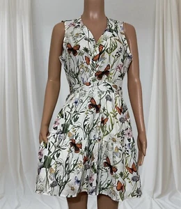 Christian Lacroix Linen Blend Mini Wrap Dress Butterfly Garden Floral L New - Picture 1 of 8