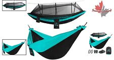 Camping Hammock with Mosquito Net - Waterproof, Adjustable Straps (Teal/Black)