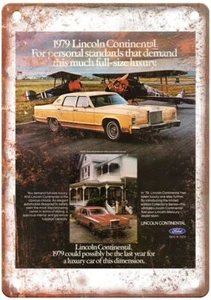 Vintage 1979 Lincoln Town Car & 2-Door Coupe Auto Ad Retro Look Metal Sign A4454 - Picture 1 of 2