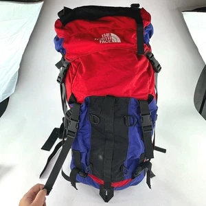 VTG The North Face Internal Frame Backpack Hiking Red Blue Top Load USA Bag - Picture 1 of 21