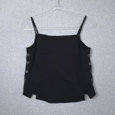 Camiseta sin mangas Anthropologie para mujer mediana negra recortada prado rue botón romántico Foto 1 de 4