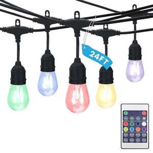 Luxrite 24FT LED RGBW Outdoor String Lights Remote Control Commercial Grade - Picture 1 of 8