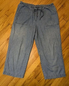 Womens Pants-L L BEAN-blue "Sunwashed Denim" "Classic Fit" pull-on cropped- Med - Picture 1 of 10