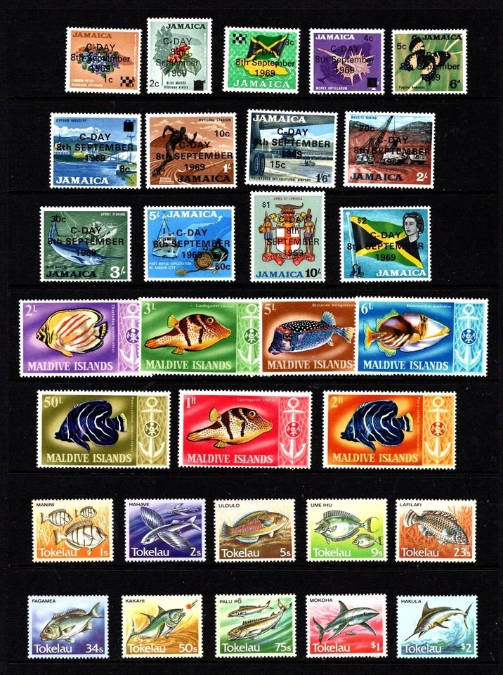 BRITISH COMMONWEALTH - 8 mint FISH definitive sets on 4 scans ( SEE LIST) - Image 1 of 4