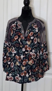 Jodifl Boho blau Blumen Bluse Top Gr. Large V-Ausschnitt lange Luftpolsterärmel Oversize - Bild 1 von 16