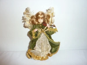 Vintage Handarbeit Drozd Germany Wax Angel Green Gold 8” Christmas Tree Topper - Picture 1 of 5