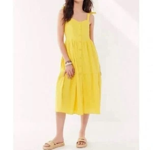 Urban Outfitters Women's Positano Tie-Shoulder Midi Dress in Yellow Size XSMALL - Picture 1 of 10