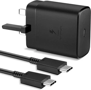 Cargador súper rápido Adaptador para teléfonos Samsung Enchufe UK USB-C con cable tipo C de 1M - Imagen 1 de 9