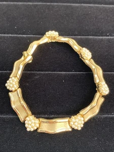 PULSERA CINTA CORONA TRIFARI IMITACIÓN PERLA CORAZÓN TONO DORADO Vintage Art Deco Retro - Imagen 1 de 9