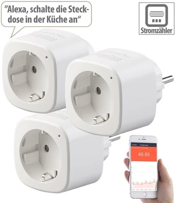 3er-Set WLAN-Steckdosen mit Energiekostenmesser, App & Sprachsteuerung - Bild 1 von 4