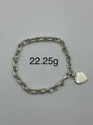Sterling Silver Heavy Unisex Heart Link Bracelet 22.25 Grams 9.2 Inches 6.8mm