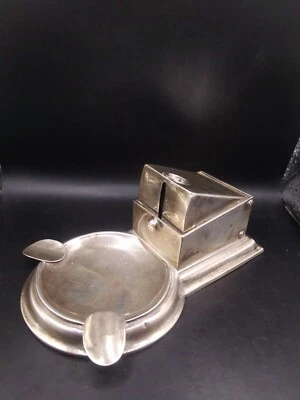 Tagliasigari e posacenere da scrivania in argento massiccio completamente marcato - Immagine 1 di 4