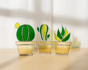 Vidrieras de cactus, decoración de catus, vidrio suculento, decoración de ventanas, cactus de vidrio - Imagen 1 de 8