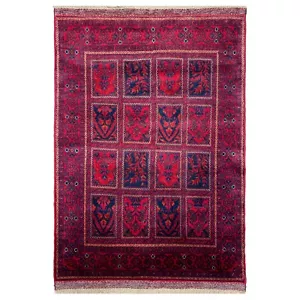 Alfombra de lana hecha a mano (3'3" x 5'0") roja Bakhtiari Afghan Khal Mohammadi teñida de raíz - Imagen 1 de 11
