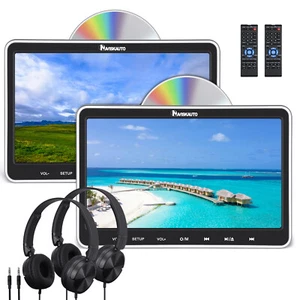 2x10.1'' Car Headrest DVD Player TV Monitor 1024x600 HDMI USB AV-IN/OUT+Headsets - Picture 1 of 21