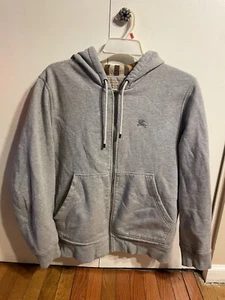 Burberry Men’s Zip Up Hoodie Gray Nova Check Size 2XL - Picture 1 of 8