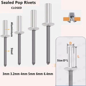 Sealed Pop Rivets Closed Dome Head Blind Sealing Aluminium / Steel 3mm-6.4mm - Picture 1 of 4
