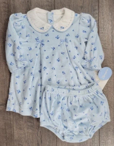 New Carter's Vintage Baby Girl Clothes 6 Month 2pc Pretty Blue Velour Dress - Picture 1 of 5