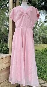 Vintage 1960s DuBarry Pink Chiffon Party Dress Rhinestone SZ M/L 8/10 - Picture 1 of 18