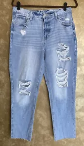 NOBO Women'/Juniors Light Wash Destroyed Raw Hem Straight Leg Crop Jeans-Size 9 - Picture 1 of 8