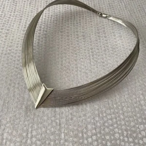 Modernist Cuff Necklace Multi Strand Vintage Silver Tone Wire Metal Retro Choker - Picture 1 of 4