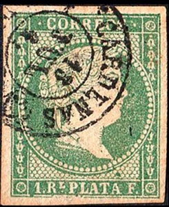 Cuba Esp. - Edi o 2 - 1855 - Isabel II - 1 Real - Mat Fech. Tp. II "Cardenas" - Imagen 1 de 1