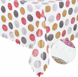 Colorful Polka Dot Tablecloth Rectangle, Heavy Vinyl Tablecloth with Flannel Bac - Picture 1 of 8