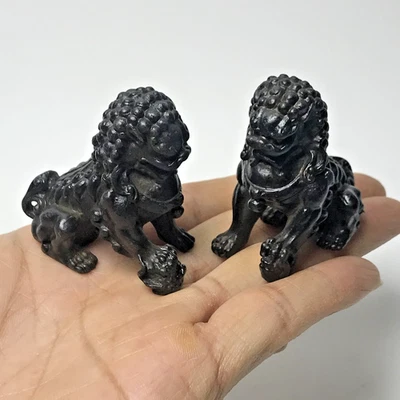 Exquisite Old Chinese Black Iron Carving Fengshui Foo Fu Dog Guardion Door Lion - Image 1 of 4