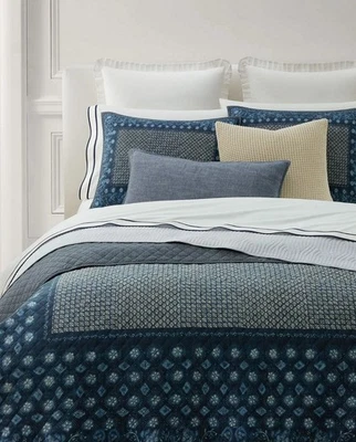 Edredón de algodón cosido con diamante Ralph Lauren Beckett King 90"x 108" azul índigo Foto 1 de 3