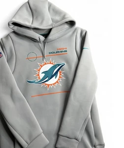 Miami Dolphins Nike Sweater Mens L Gray Hoodie ThermaFit Player Issued On Field - Picture 1 of 8