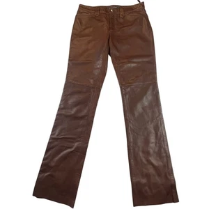 Pantalones Ralph Lauren Cuero Marrón 8 Manteras Suave Lujo Cuero Pierna Recta  - Imagen 1 de 13