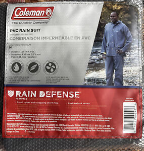 Coleman Rain Defense PVC Rain Suit Gray￼ Size Medium 2 piece Pants & Jacket Coat