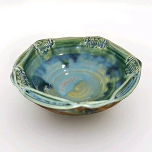 Piatto ciotola ceramica EarthSong Art verde blu smalto a goccia marcato unico - Foto 1 di 13