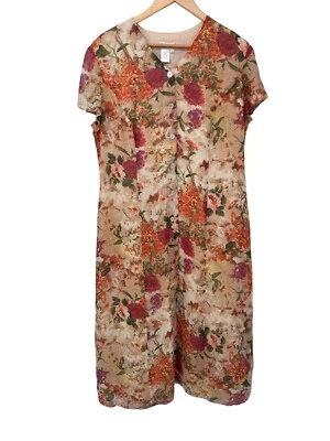 Vintage Coldwater Creek Fairy Cottagecore Maxi Dress Womens 16 Tan Silk Floral - Image 1 of 4