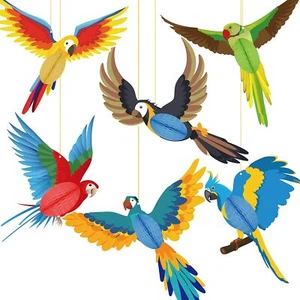 6 Pieces Tropical Birds Honeycomb Paper Cutouts Hanging Parrot Hawaiian Luau ... - Picture 1 of 7
