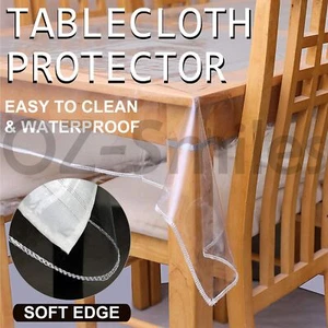 PVC Transparent Clear 4 Sizes Round Rectangle Tablecloth Plastic Protector Cover - Picture 1 of 16
