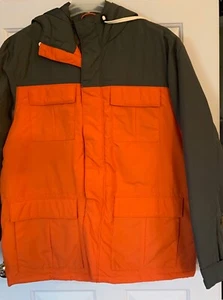 Mens Old Navy Colorblock Orange Gray Water Resistant Pockets Hood Coat Jacket L - Picture 1 of 6