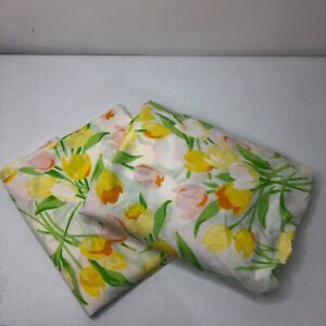VTG Utica No Iron Percale Bedsheets Twin Size Flat and Fitted Yellow Tulips 1976