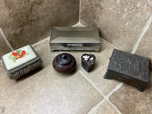 LOT OF 5 Vintage Jewelry & Trinket Boxes Metal, Wood, Stone Aristocrat Japan - Picture 1 of 16