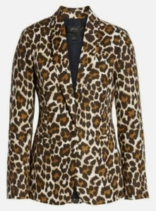 J. Crew Parke Leopard Print Linen Blend Blazer Size 0 - Picture 1 of 11