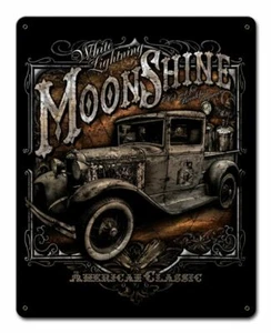 WHITE LIGHTNING MOONSHINE PICKUP TRUCK 15" HEAVY DUTY USA MADE METAL ADV SIGN - Picture 1 of 1