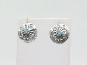 Native American Concho Post Earrings Sterling Silver & Turquoise Navajo Handmade - Picture 1 of 8