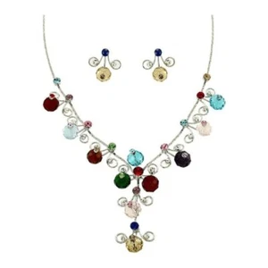 Multicolored Crystal Statement Necklace and Earrings Set – Wedding Jewelry - Picture 1 of 7