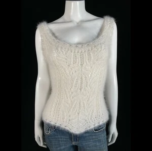 75 % Angora Fuzzy Handgestrickt Neu mit Etikett weiß Spitze Camisole Pullover 33 bis 36 in Büste - Bild 1 von 10