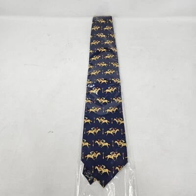 Corbata de Seda Fox & Chave Azul Jockey Carreras de Caballos Estampado 100% Seda Nueva en Paquete Foto 1 de 4
