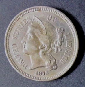 1873 Three Cent Nickel (3CN) w/Open 3 ~ BL-UNC/Uncirculated ~ Free Shipping - Picture 1 of 2