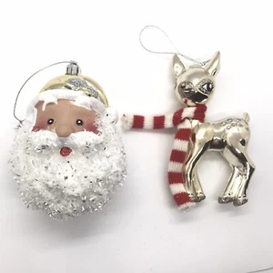 Christmas Ornaments (2 Pieces) Santa Claus Face & Reindeer With Scarf - Picture 1 of 7
